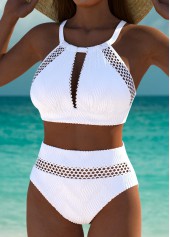 Mid Waisted Hollow Out White Bikini Set | thumb picture 