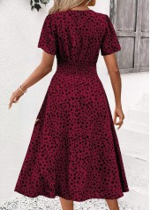 Deep Red Leopard Short Sleeve Round Neck Dress | thumb picture 