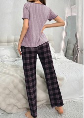 Light Purple Plaid Short Sleeve Lounge Top and Pants | thumb picture 