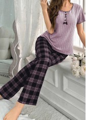 Light Purple Plaid Short Sleeve Lounge Top and Pants | thumb picture 