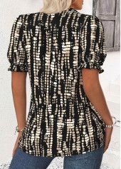 Black Geometric Print Short Sleeve Stand Collar Blouse | thumb picture 