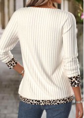 Beige Leopard Long Sleeve V Neck T Shirt | thumb picture 