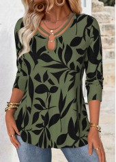 Green Leaf Print Long Sleeve T Shirt | thumb picture 