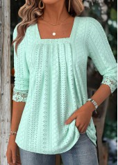 Light Green Long Sleeve Square Neck T Shirt