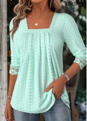 Light Green Long Sleeve Square Neck T Shirt | thumb picture 