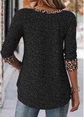 Black Leopard Long Sleeve Square Neck T Shirt | thumb picture 