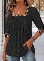 Black Leopard Long Sleeve Square Neck T Shirt | thumb picture 