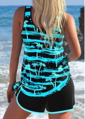Mid Waisted Tropical Plants Print Black Tankini Set | thumb picture 