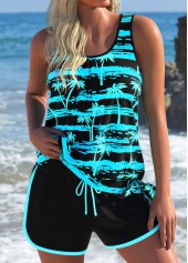 Mid Waisted Tropical Plants Print Black Tankini Set | thumb picture 