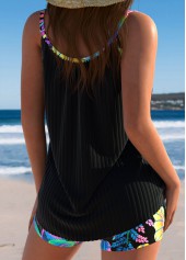 Mid Waisted Tropical Plants Print Black Tankini Set | thumb picture 