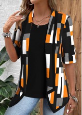 Black Geometric Print Half Sleeve Fake Two Piece Twinset