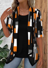 Black Geometric Print Half Sleeve Fake Two Piece Twinset | thumb picture 