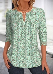 Grass Green Ditsy Floral Print Long Sleeve Blouse