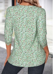 Grass Green Ditsy Floral Print Long Sleeve Blouse | thumb picture 