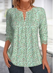 Grass Green Ditsy Floral Print Long Sleeve Blouse | thumb picture 