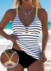 Striped Black Ruched Detail Tankini Top-No Bottom | picture 1
