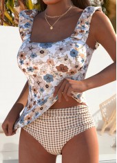 Mid Waisted Floral Print Light Camel Tankini Set | thumb picture 