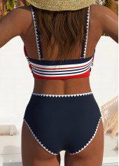 High Waisted Multi Stripe Print Navy Bikini Set | thumb picture 