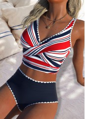 High Waisted Multi Stripe Print Navy Bikini Set | thumb picture 