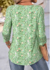 Light Green Ditsy Floral Print 3/4 Sleeve T Shirt | thumb picture 