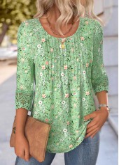Light Green Ditsy Floral Print 3/4 Sleeve T Shirt | thumb picture 