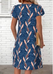 Blue Tummy Coverage Leaf Print Short Split Neck Dress | thumb picture 