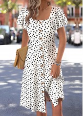 White Polka Dot Short Sleeve Square Neck Dress | thumb picture 