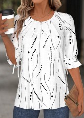 Plus Size White Button Geometric Print T Shirt | thumb picture 
