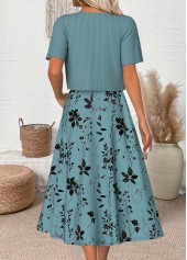 Cyan Leaf Print 3/4 Sleeve Dress and Cardigan | thumb picture 