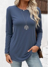 Blue Long Sleeve Round Neck T Shirt | thumb picture 