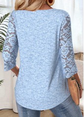 Light Blue 3/4 Sleeve Round Neck T Shirt | thumb picture 