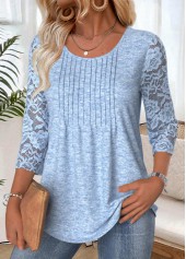 Light Blue 3/4 Sleeve Round Neck T Shirt | thumb picture 