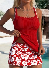 Mid Waisted Floral Print Red Tankini Set | thumb picture 