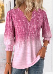 Pink Tummy Coverage Ombre 3/4 Sleeve Split Neck Blouse | thumb picture 
