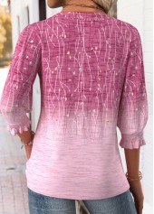 Pink Tummy Coverage Ombre 3/4 Sleeve Split Neck Blouse | thumb picture 