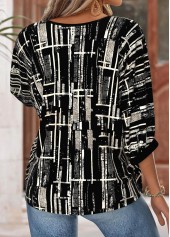 Black Geometric Print 3/4 Sleeve Round Neck Blouse | thumb picture 