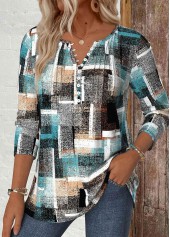 Multi Color Geometric Print Long Sleeve T Shirt