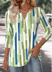 Multi Color Geometric Print Long Sleeve T Shirt