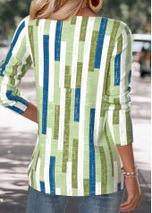 Multi Color Geometric Print Long Sleeve T Shirt