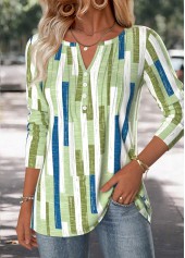 Multi Color Geometric Print Long Sleeve T Shirt