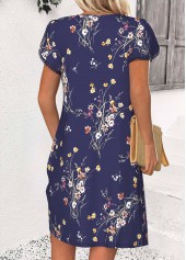 Navy Floral Print Short V Neck Dress | thumb picture 