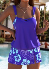Mid Waisted Floral Print Purple Tankini Set
