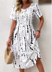 Black Geometric Print Short Sleeve Round Neck Dress | thumb picture 