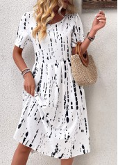 Black Geometric Print Short Sleeve Round Neck Dress | thumb picture 