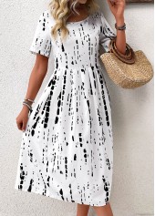 Black Geometric Print Short Sleeve Round Neck Dress | thumb picture 