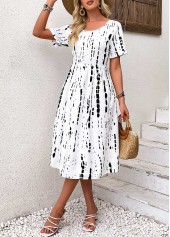 Black Geometric Print Short Sleeve Round Neck Dress | thumb picture 
