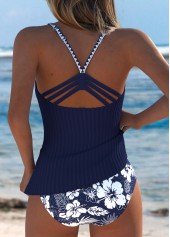 Mid Waisted Floral Print Navy Tankini Set | thumb picture 