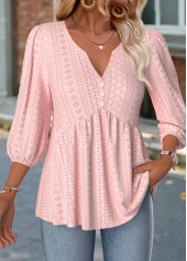 Light Pink 3/4 Sleeve Split Neck Blouse | thumb picture 