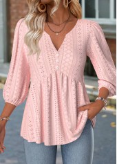 Light Pink 3/4 Sleeve Split Neck Blouse