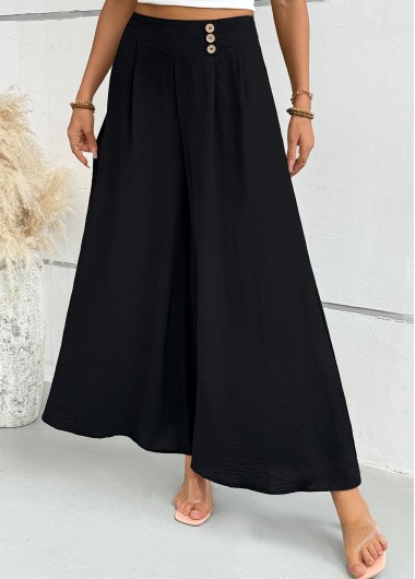 women clothes image of Black Wide Leg Zipper Fly Mid Waisted Pants